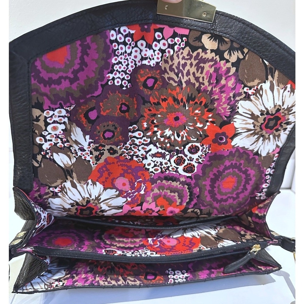 Vera Bradley Black Quilted Leather Satchel Crossbody Bag Gold Hardware Purse EUC - Picture 4 of 16